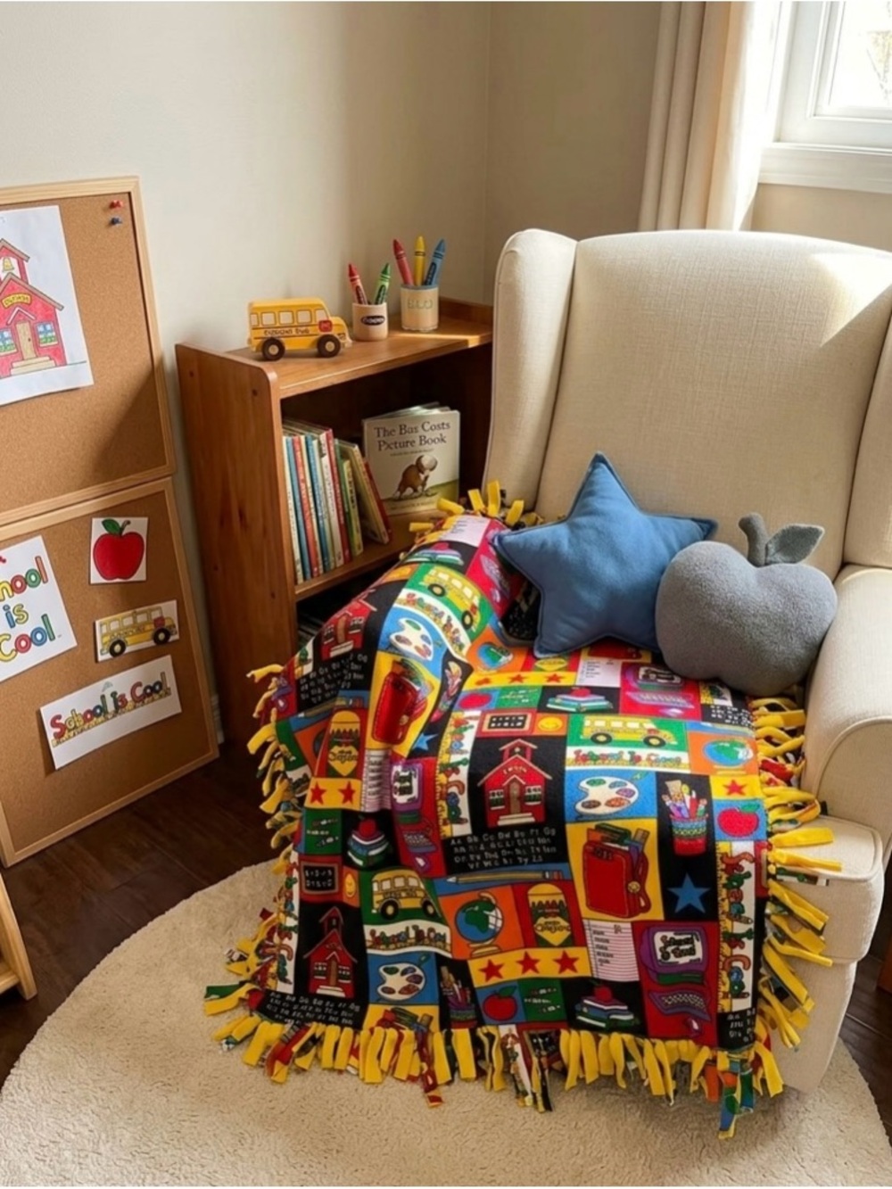 Handmade Colorful Kids School-Themed Fleece Throw cozy warm cuddly Blanket